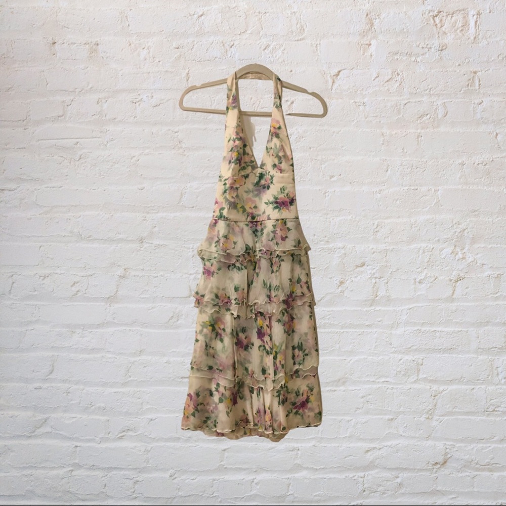Luca Luca multi tiered ruffle silk floral halter dress